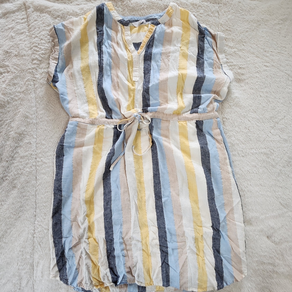 Loose Striped Summer Dress with Pockets beach coverup drawstring waist